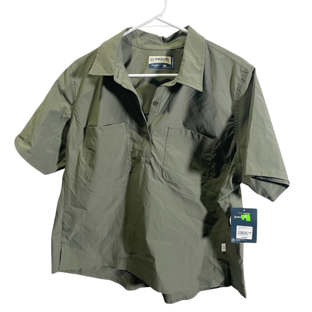 Magellan Outdoors Womens L Dusty Olive Hickory Canyon‎ Pullover Top